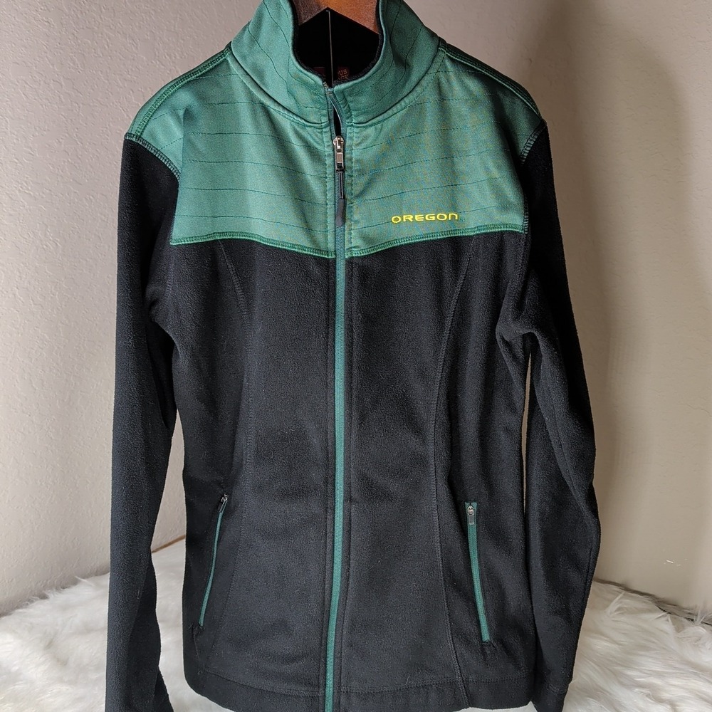 Campus Heritage Womens Fleece Full Zip Jacket Mock Neck Green Black Medium